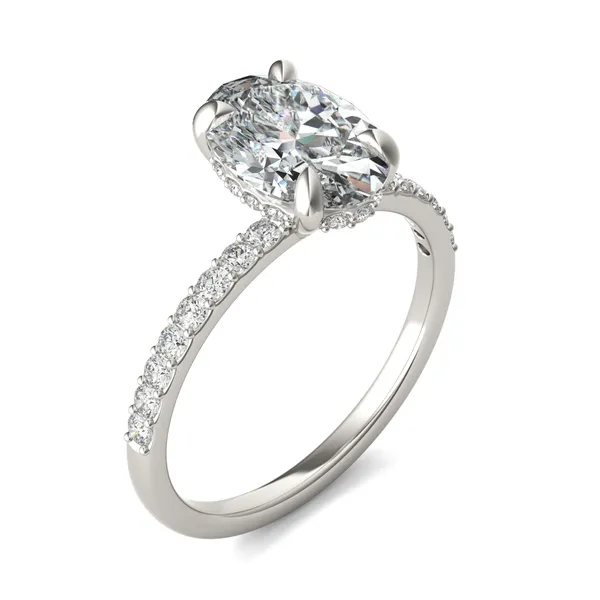 Oval Custom Hidden Halo 1/2 Eternity Engagement Ring Setting
